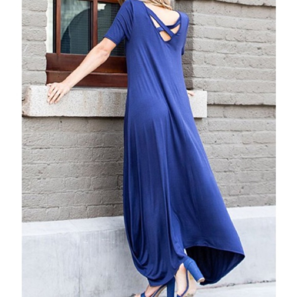 Royal Blue Criss Cross Handkerchief Maxi Dress - Picture 4 of 4